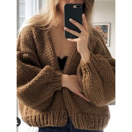 Women's Elegant Sweater Coat - Longline Tunic Jacket with Collar & Tunic Length, Soft Warm Winter Blouse for Fall Winter Layering, Solid Brown (Multi-Color Options Available) - Hand Wash or Dry Clean, H-Line Silhouette, Smooth Texture, Structured Fit, No Buttons, No Belt, All-Season Wear, Chic & Comfortable for Daily & Formal Use, Suitable for Layering or Standalone Use, Sweater Jacket for Women, Cropped Sweater, Winter Cardigans, Coats for Women, Oversized Sweater,