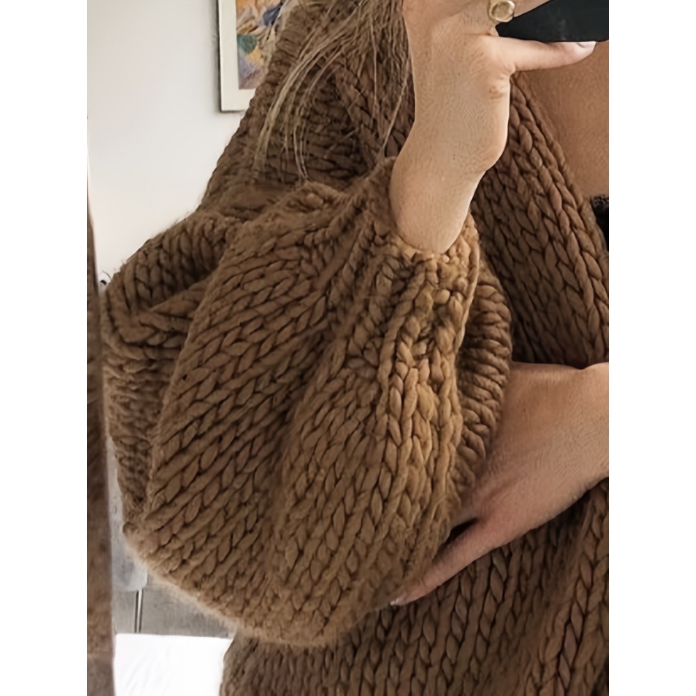 Women's Elegant Sweater Coat - Longline Tunic Jacket with Collar & Tunic Length, Soft Warm Winter Blouse for Fall Winter Layering, Solid Brown (Multi-Color Options Available) - Hand Wash or Dry Clean, H-Line Silhouette, Smooth Texture, Structured Fit, No Buttons, No Belt, All-Season Wear, Chic & Comfortable for Daily & Formal Use, Suitable for Layering or Standalone Use, Sweater Jacket for Women, Cropped Sweater, Winter Cardigans, Coats for Women, Oversized Sweater,