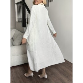 Women'S Long Cardigan - Elegant Lapel Collar Sweater, All-Season Chic Sweater for Everyday & Formal Outfits, Office, Parties - Women'S Clothing, Ladies Sweaters, Party Attire, Sophisticated Style, Durable Knitwear, Office Attire, Classic Design