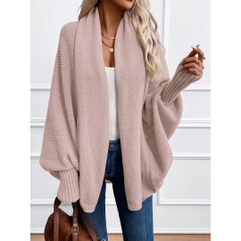 Versatile Solid Color Open Front Batwing Sleeve Cardigan for Spring & Fall, Women's Clothing