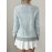Women'S Elegant Color-Block V-Neck Cardigan with Button Front - Light Blue & White Cable Long Sleeve, Casual Chic Style for All Seasons, Allseason Cardigan | Vneck Cardigan | Cable Cardigan