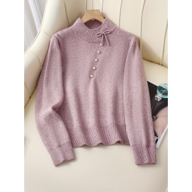 Women's Thick & Soft Sweater with Bow Buttons - Winter Warm Round Neck Long Sleeve Cozy Sweater, Beige & White Cable- Design, All-Season Casual Elegant Pullover for Fall and Winter Layering, Hand Wash or Dry Clean, Solid Color with Bow Detail, Medium Stretch, Relaxed Fit, Fleece Lining for Extra Warmth, Chic and Comfortable for Casual Attire, Cozy Sweaters For Women, Casual Long Sleeve Sweater, Oversized Knit Sweater, Colourfull Loose Sweater For Women,