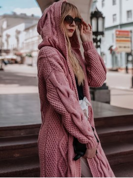 Women'S Light Pink Ribbed Cardigan - Long Sleeve Hooded Open Front Sweater with V-Neck, Casual Fall/Winter Layering Essential for Cozy Indoor or Outdoor Wear, Cozy Fall Apparel | Vneck Design | Soft Texture