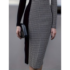Women'S Elegant Long Sleeve Dress - & Checkered Pattern, Zipper Closure, Formal & Everyday Chic Outfit, Machine Washable Non-Stretch Fabric for Women, All-Season Versatile Party Wedding Office Dress, Dresses for Wedding Guest