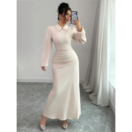 Elegant Minimalist White Long-Sleeve Floral Dress, Stylish Versatile Soft Women'S Skirt, Slim-Fit Comfortable Dress for Casual, Date, Party, Business Occasions #A6583