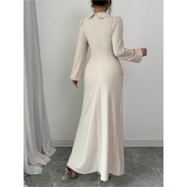 Elegant Minimalist White Long-Sleeve Floral Dress, Stylish Versatile Soft Women'S Skirt, Slim-Fit Comfortable Dress for Casual, Date, Party, Business Occasions #A6583