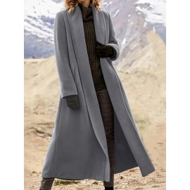 Women'S Plus Size Long Trench Coat - Casual Lapel Collar, Solid Color, Non-Stretch Fabric, Ideal for Spring/Fall, Winter Outerwear|Casual Style|Nonstretch Material