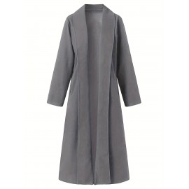 Women'S Plus Size Long Trench Coat - Casual Lapel Collar, Solid Color, Non-Stretch Fabric, Ideal for Spring/Fall, Winter Outerwear|Casual Style|Nonstretch Material
