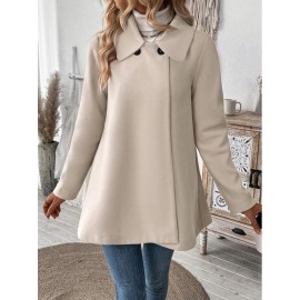Plus Size, Women's Elegant Beige Coat - Long Sleeve Double Button Blazer, Structured Non-Stretch Jacket for Office, Formal Events & Everyday - Machine Washable Women's Outerwear, Casual Chic Apparel, Turndown Collar, Classic Tailoring