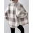 Plus Size, Women's Plus Size Elegant Plaid Jacket with Teddy Bear Collar & - Cozy Winter Coat, Black & White Check Pattern, Button Front Closure, Machine Washable Long Sleeve Outerwear for Fall/Winter (Casual to Formal) - Warm