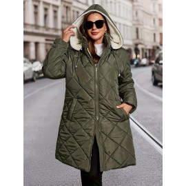 Plus Size, Plus Size Women's Heavy-Duty Winter Coat with Hood & Full-Zip Closure - Oversized Knee-Length Jacket, Elegant Cold-Weather Outerwear for Fall/Winter, Hand Washable (Black) - Warm Parka for Large Frame