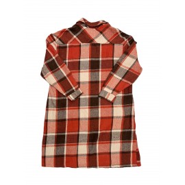 Plus Size - Women'S Elegant Geometric Plaid Long Coat with Pockets - Metal Button Lapel Collar, Non-Stretch Fabric, Fall Outerwear, Brown & White Checkered Pattern, Casual Chic Style, Casual Chic Wear | Checkered Pattern Coat | Structured Design, Plus Size Winter Coats for Women, Ladies Winter Coats, Twopocket Design, Stylish Outerwear, Curvy Women