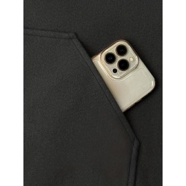 Plus Size, Women's Oversized Brown Jacket - Plus Size Casual Collar Coat with White Button Closure, Dropped Shoulder H-Line Silhouette & Chest Pocket - All-Season Outerwear for, Date, Everyday (Machine Washable) - Elegant Brown Blazer