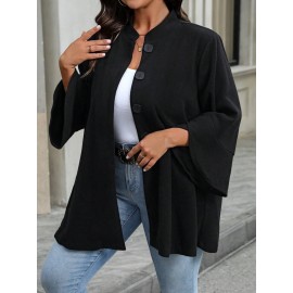 Plus Size, Plus Size Women's Winter Coats | New Outerwear Jackets | Stand Collar, Flared Sleeves, Single-Breasted Button Loose Fit Women's Clothing | Casual Office/Commuting Fashion Outerwear