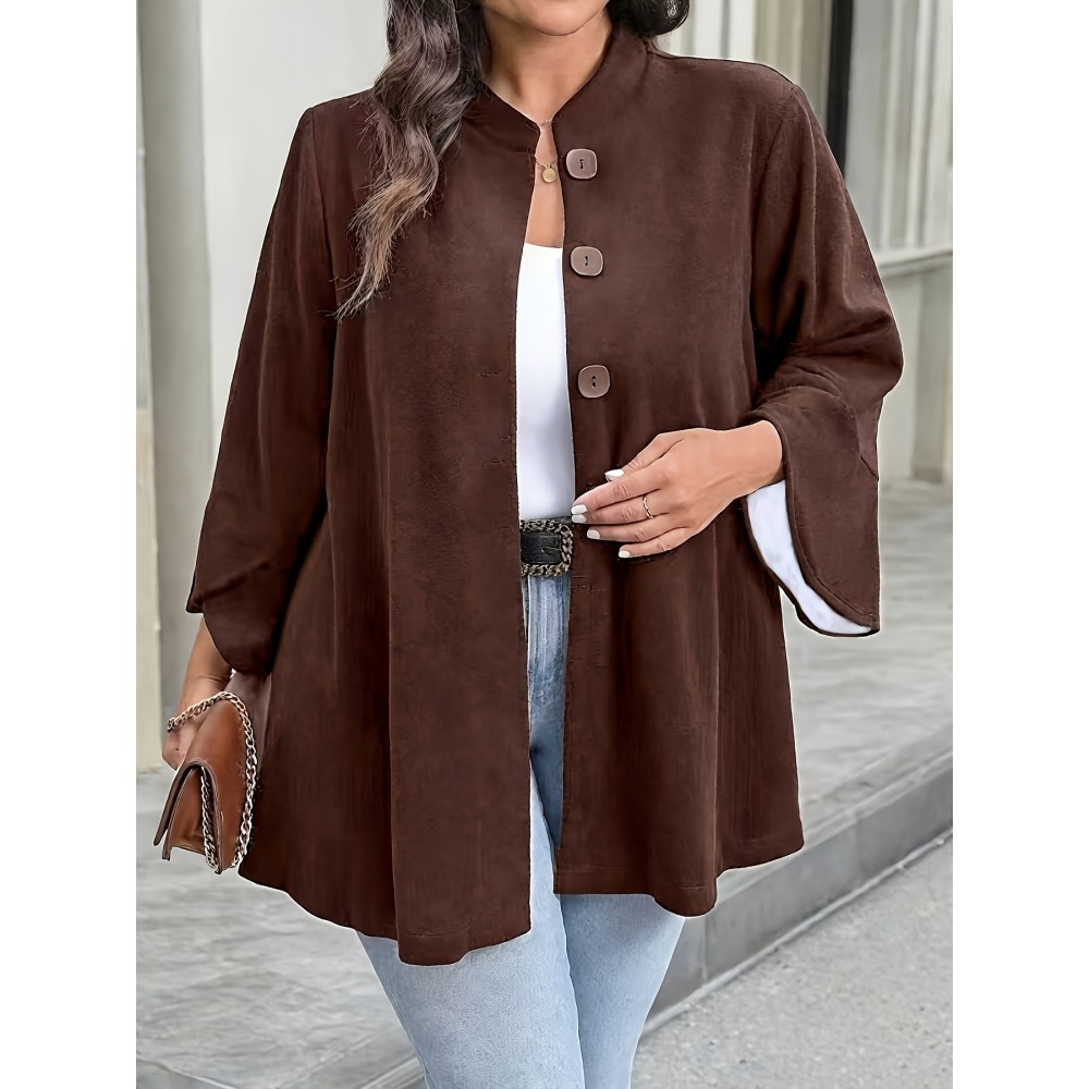 Plus Size, Women's Plus Size Oversized Bell Sleeve Jacket - Collar Coat, Elegant Casual Loose-Fit Blazer for Spring/Fall, Wide-Leg Button Front (Curvy-Friendly) - to Weekend Outerwear