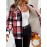Plus Size, Women's Plus Size Plaid Jacket Winter Warm Corduroy-Like Lining Hooded Coat with Burgundy/Navy/Black/White Tartan, Zipper Closure & Pockets - Elegant Casual Outerwear (Maroon Collar) for Fall/Winter, Machine Washable
