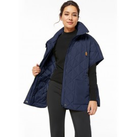 Plus Size, Women's High Quality Zip-Up Quilted Vest with High Stand Collar & Gatherable Waist - Wide-Cut Winter Coat, Full-Zip Front Closure, Machine Washable Outerwear for Casual & Formal Outfits (Solid Color, Green/Black/Navy/White) - Versatile Layering Piece, Relaxed Fit with Split Hem Design, High Quality Material for Wet Weather, Stylish and Functional Outerwear, Plus Size Fall Clothes