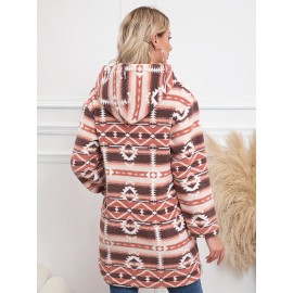 Plus Size Button Front Hooded Coat - Casual Lapel Neck, Flap Pockets, Long Sleeve, Warm and Cozy for Winter and Fall, Women's Clothing