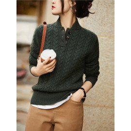 Women'S Sweater - Soft Pullover Sweater with V-Neck, Loose Fit Long Sleeve Top for Everyday & Formal Outfits - All-Season Layering Essential in Green